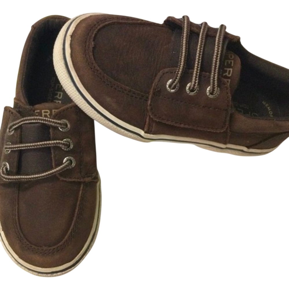 Sperry Ollie Jr Top-Sider Boat Shoe Brown Leather Velcro Toddler Size 9